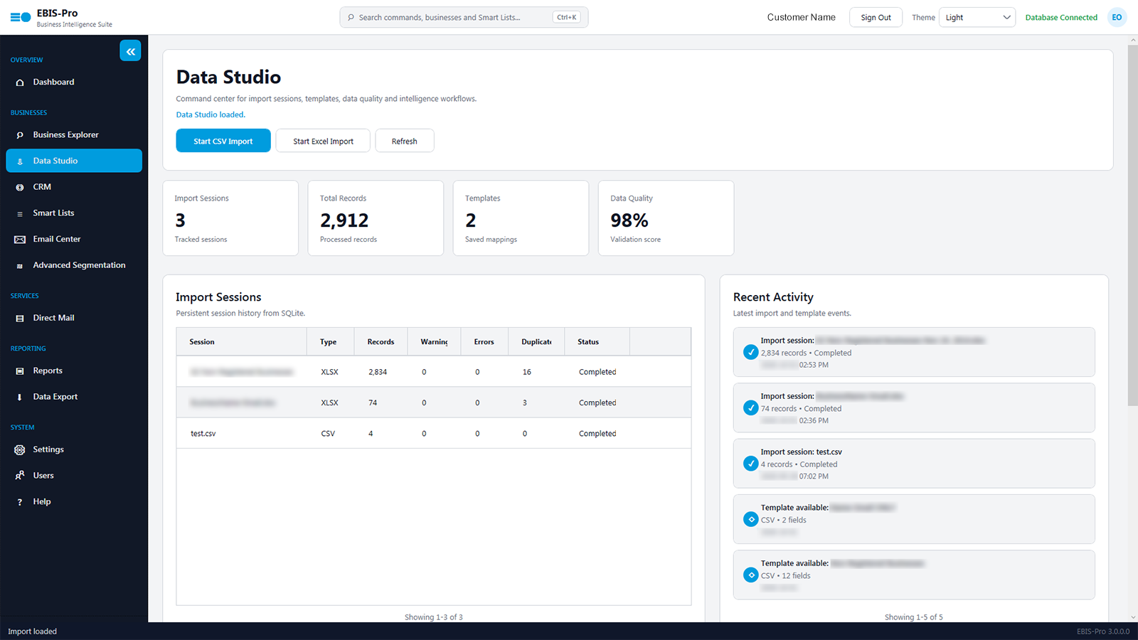 EBIS-Pro Data Studio screen
