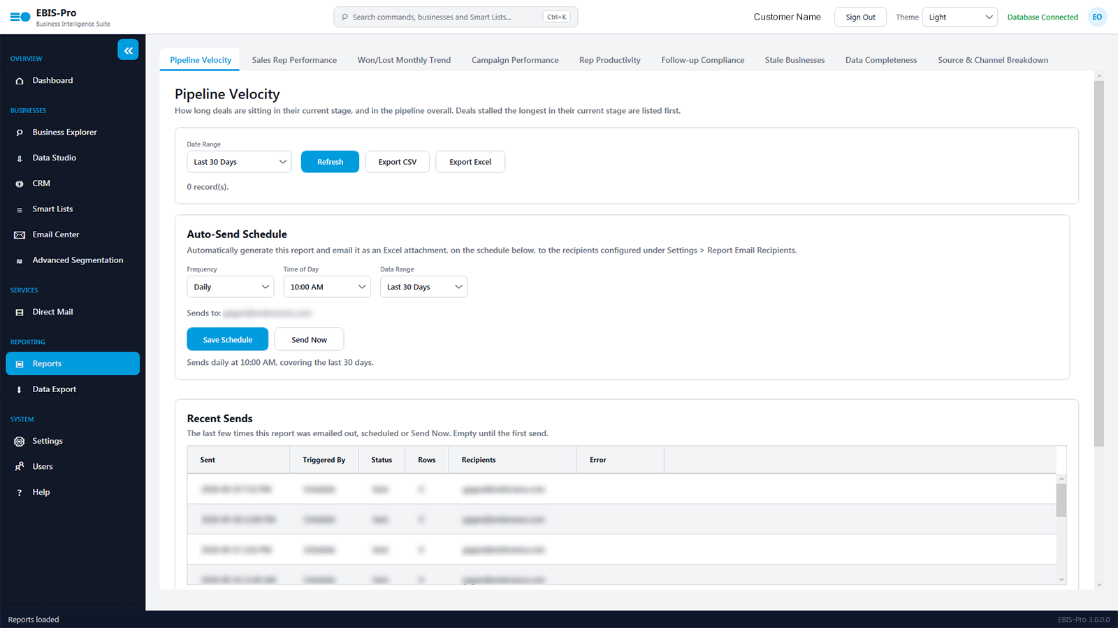 EBIS-Pro Reports screen